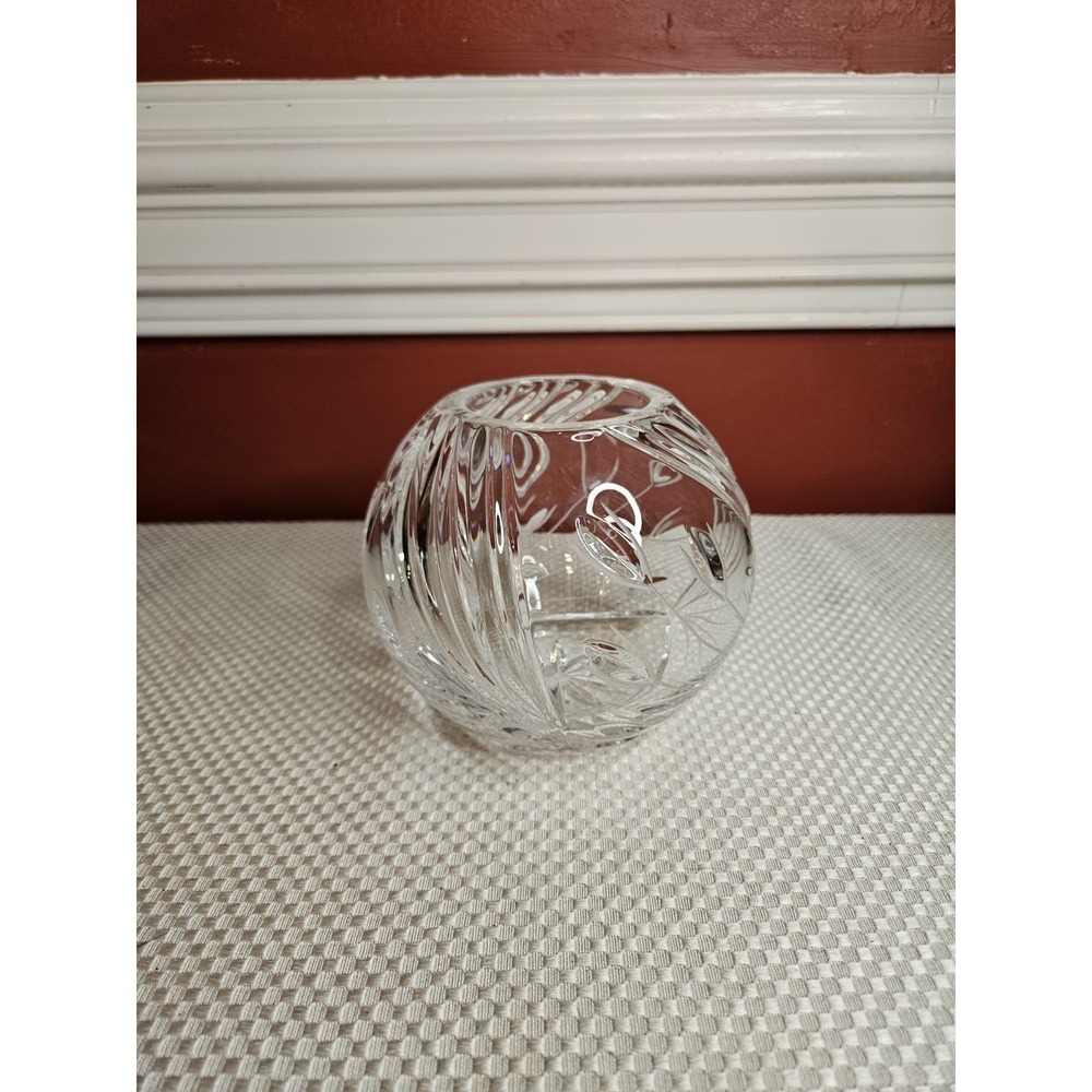 Vintage Nachtmann Munich Crystal Rose Bowl Vase West Germany Cut Glass Ball